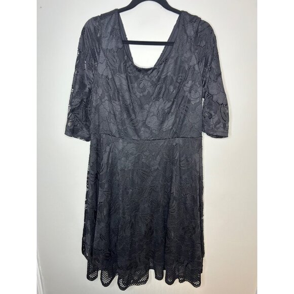 Lane Bryant Women's Black Lace V-Neck 3/4 Sleeve Dress back zipper Size 14 Midi - Picture 1 of 8